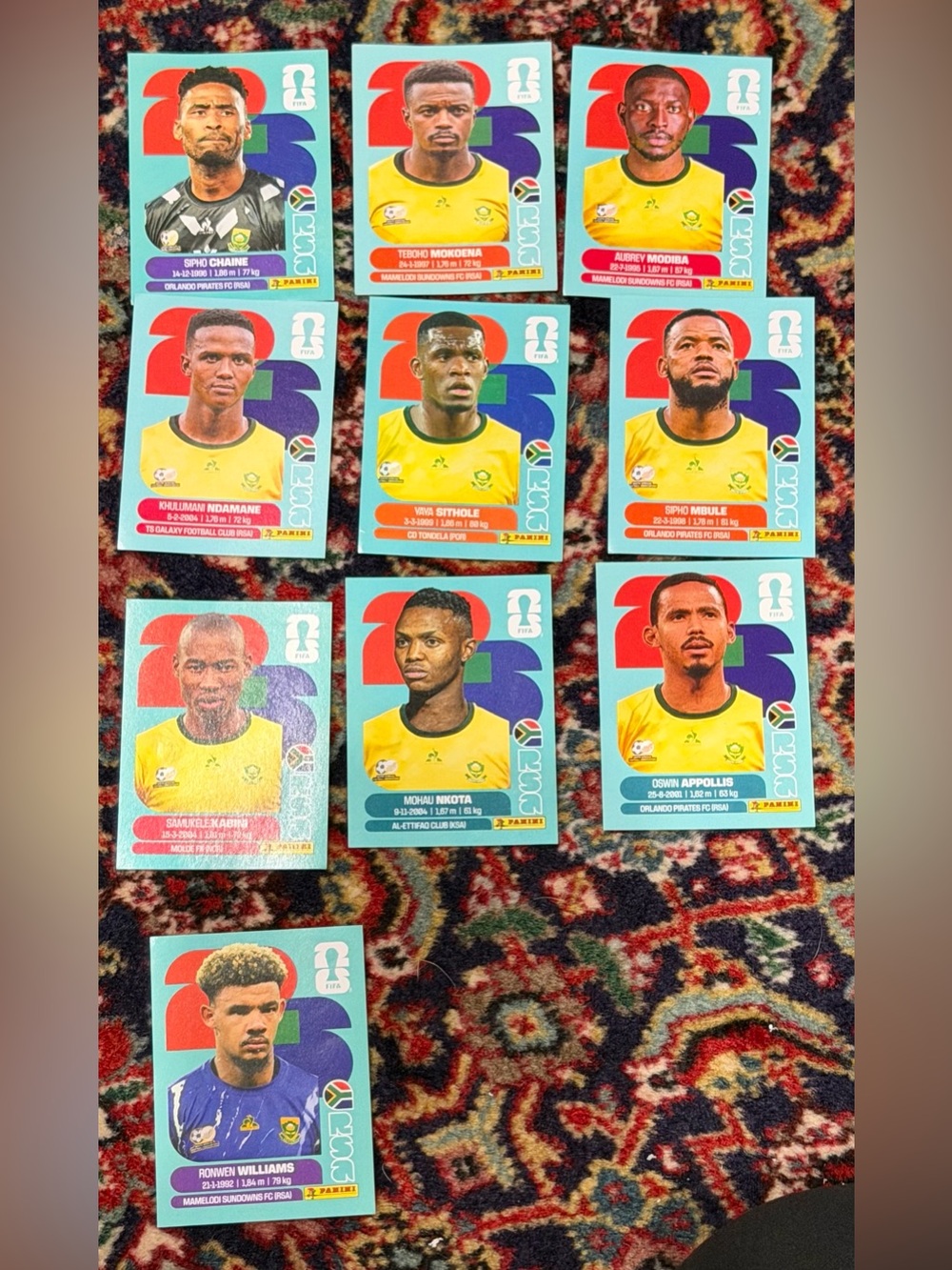 WORLD CUP 2026 PANINI STICKER R SOUTH AFR SOCCER   TEAM. LOT OF 10 STICKERS. BR